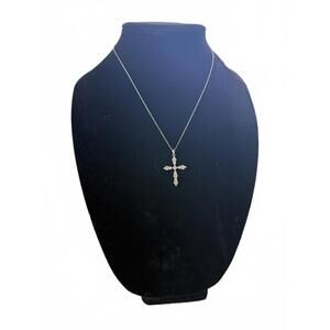 Sterling Silver Cross Necklace w/ Simulated Diamonds